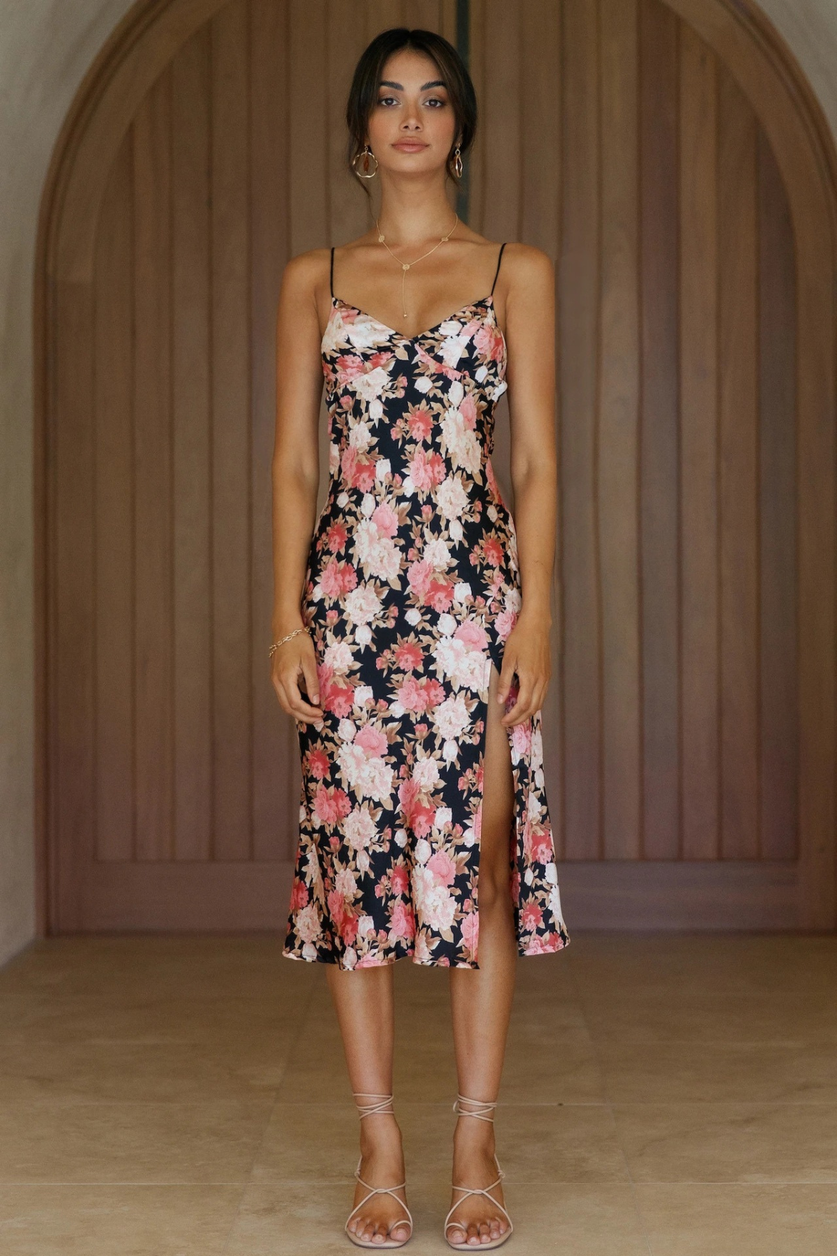 Floral V-Neck Split Midi Dress