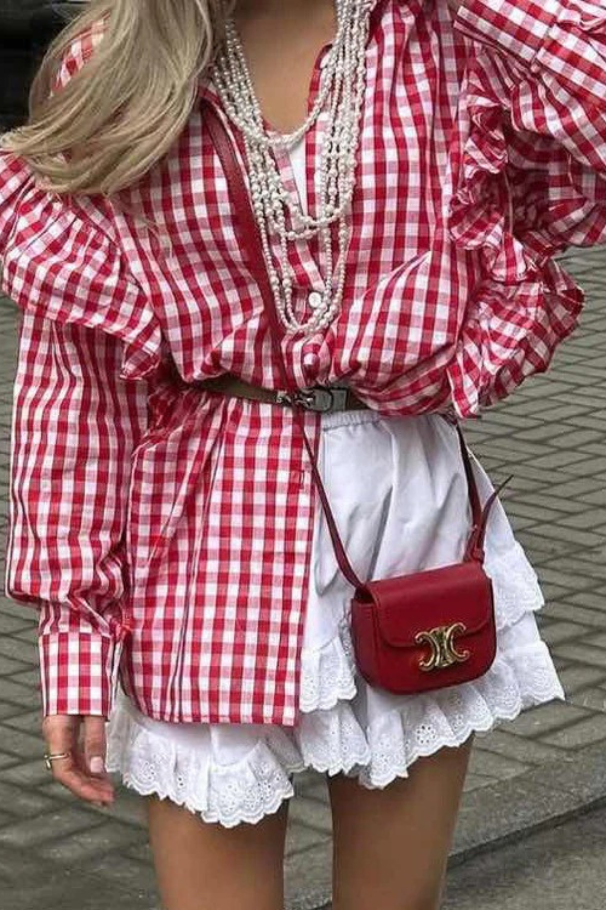 Cotton Plaid Ruffled Collared Shirt