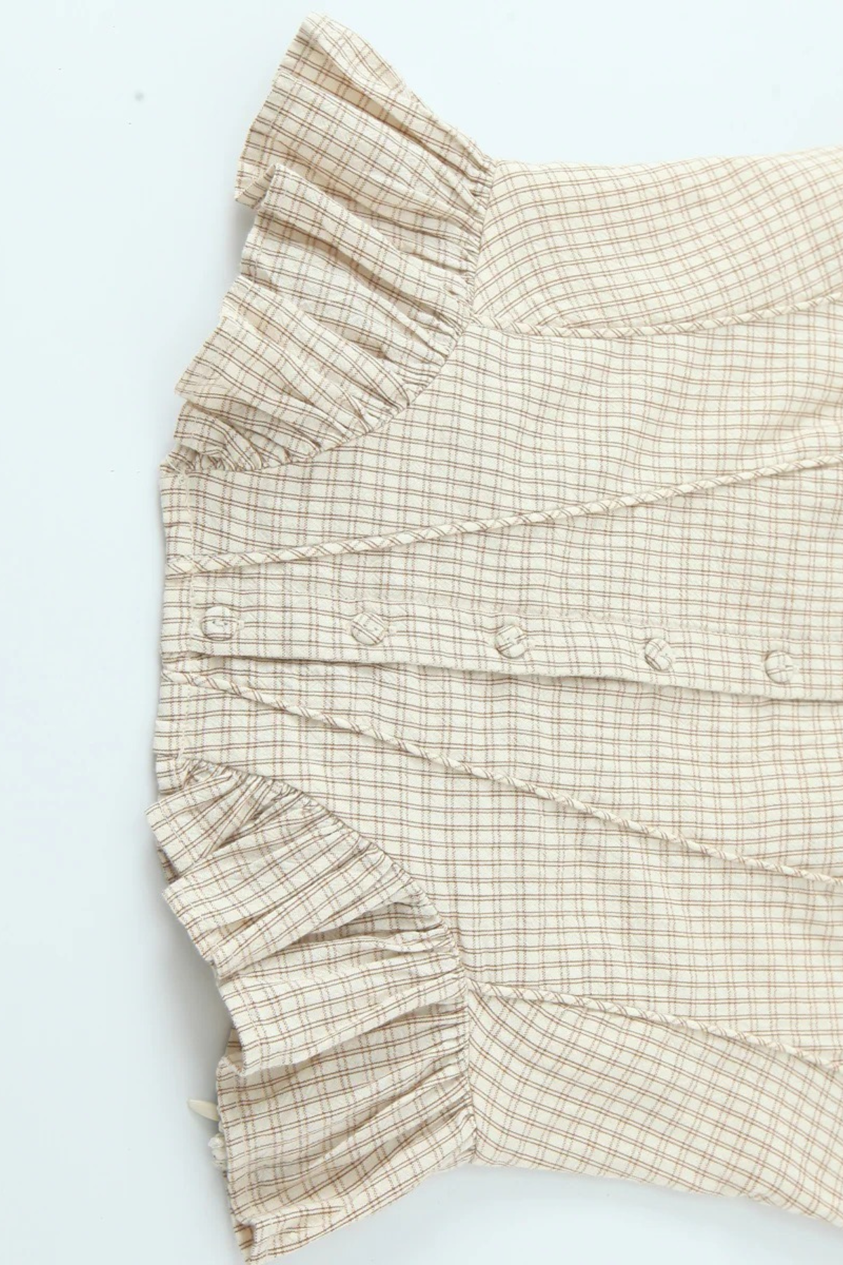 Elegant Gingham Ruffle Embroidery Top