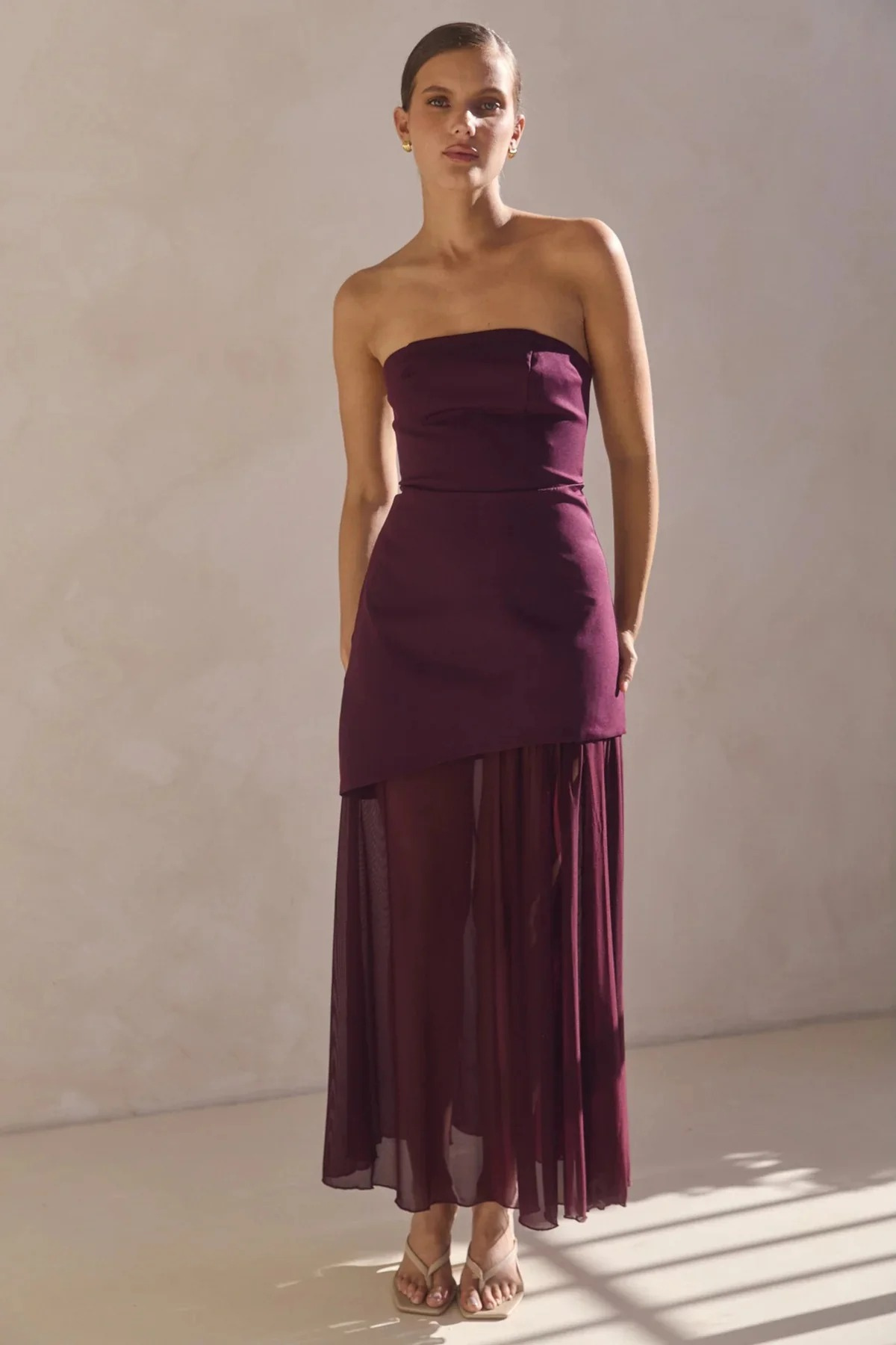 Strapless Color Block Maxi Dress