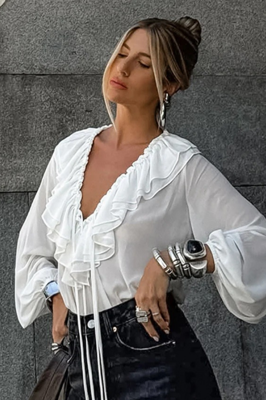 Ruffle Tie V-Neck Blouse