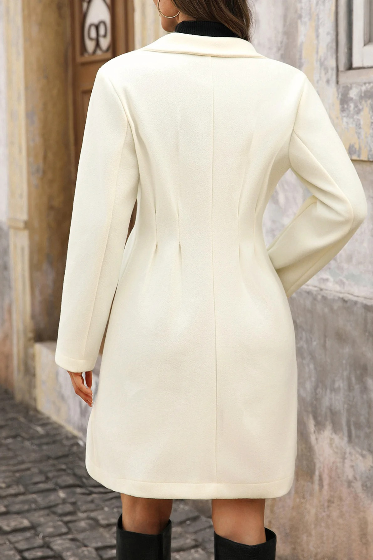 Elegant Pearl Buttoned Wool Coat