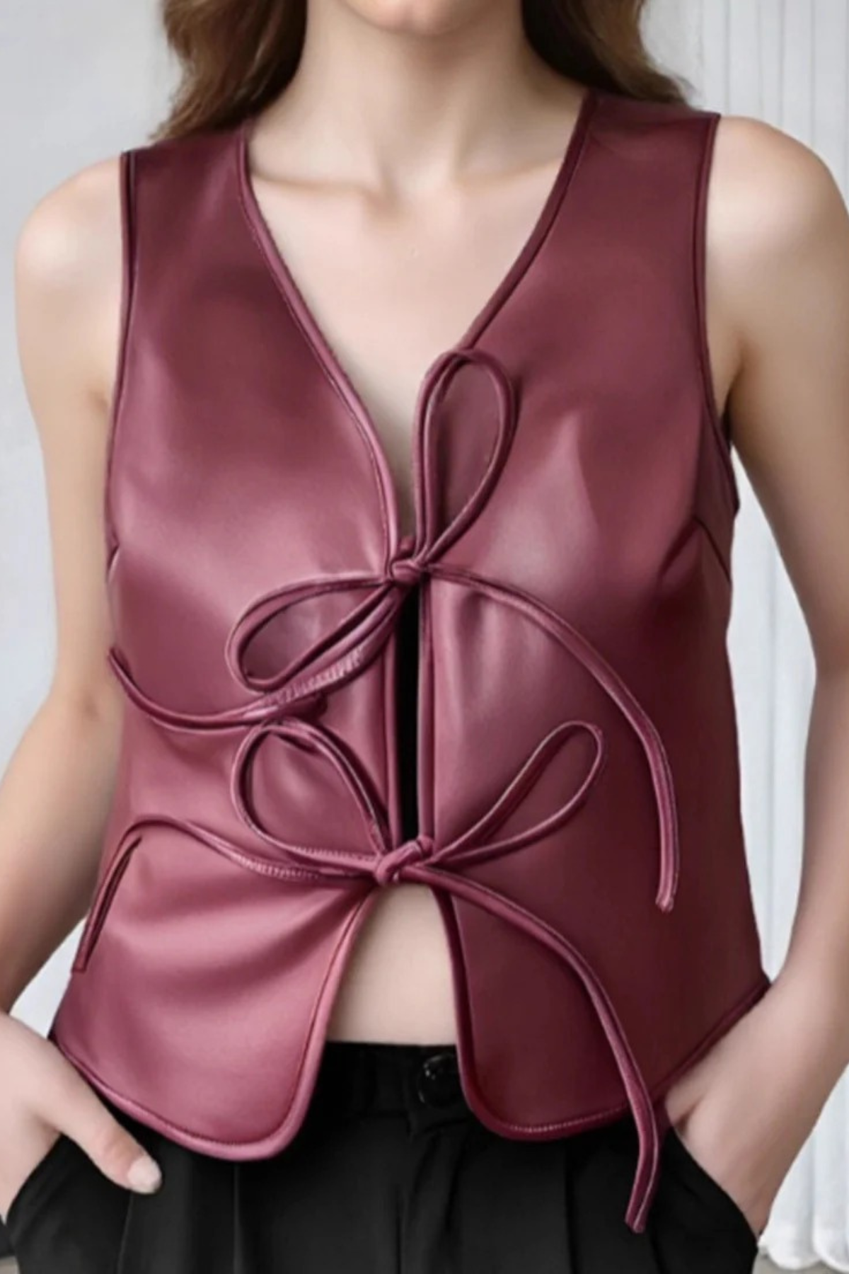 Faux Leather Lace-Up Vest Top