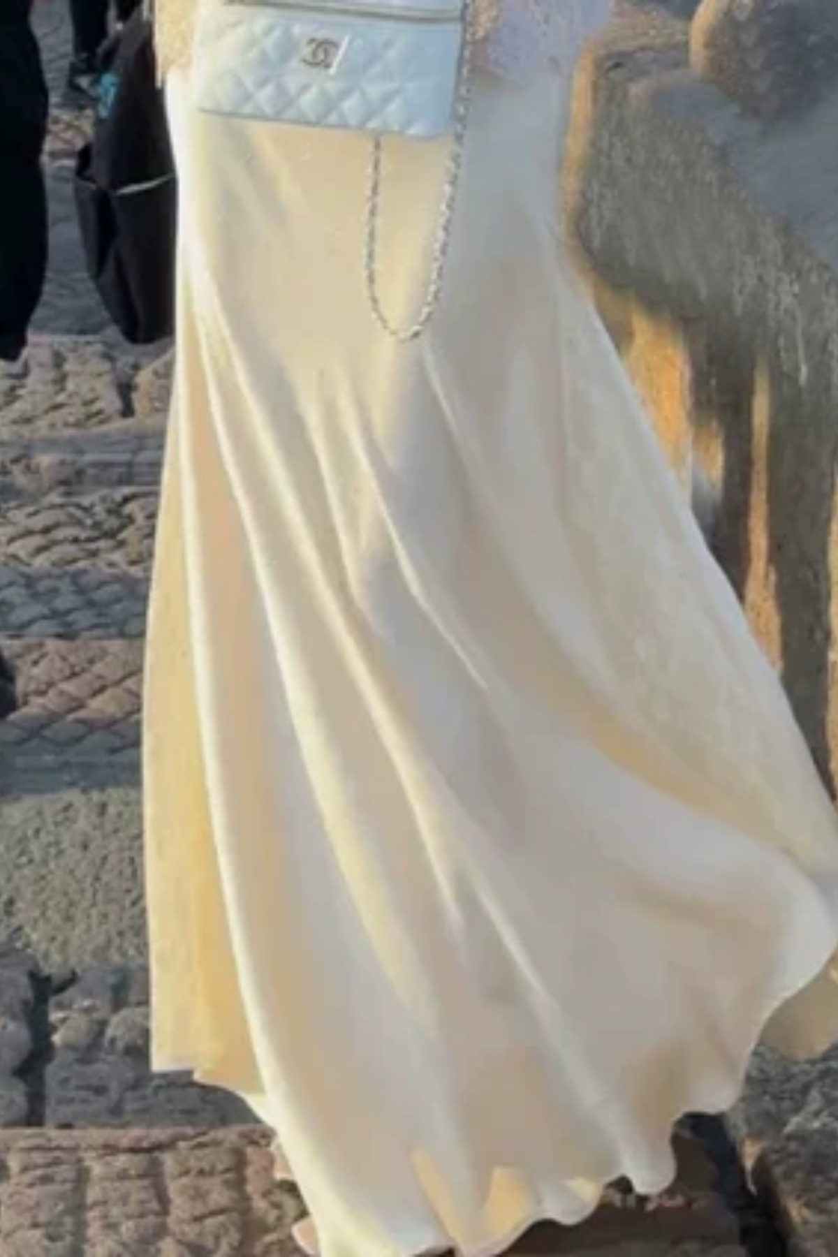 Elegant Satin Lace Detail A-Line Maxi Skirt