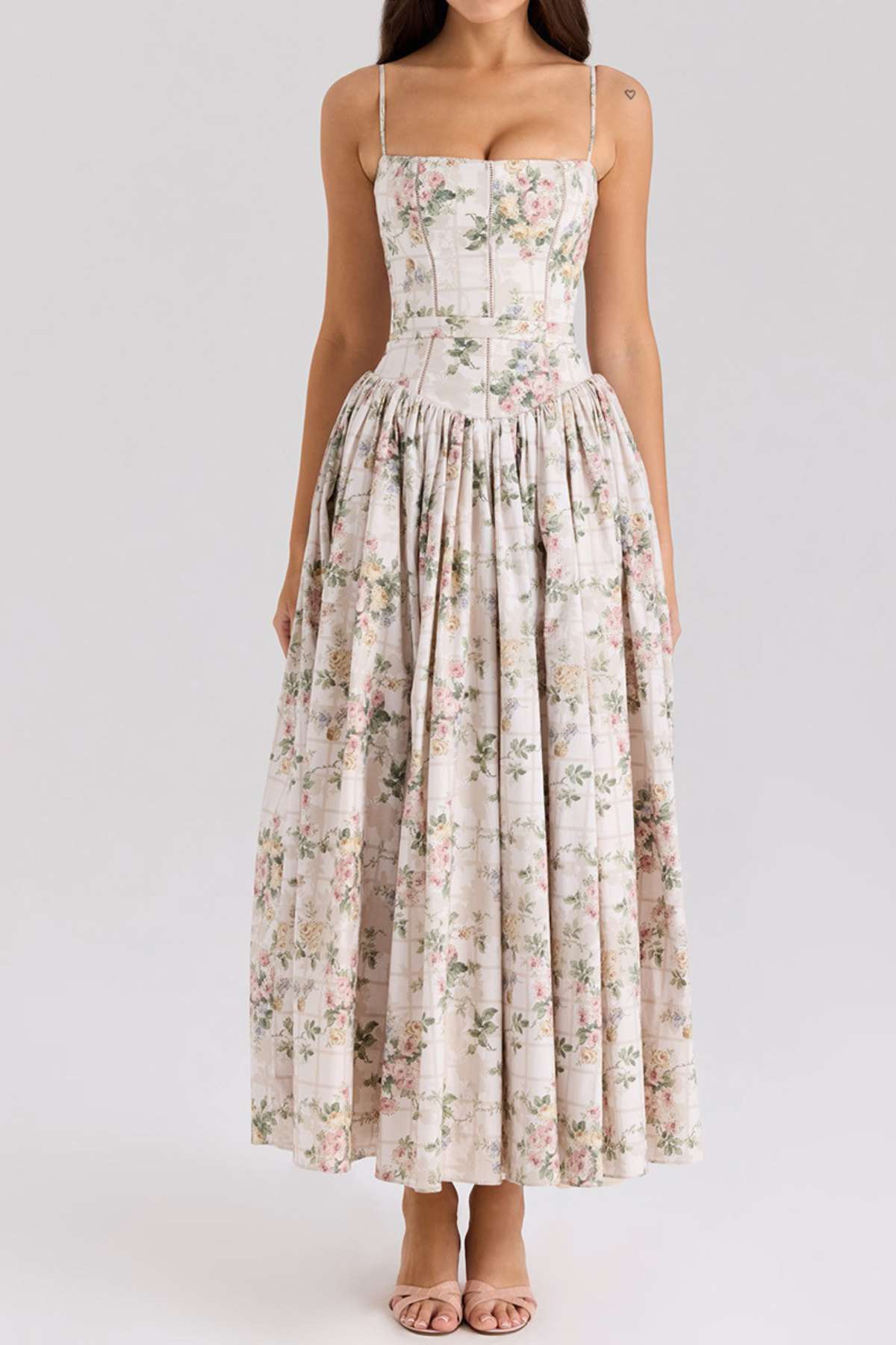 Floral Print Cinch Waist Maxi Dress