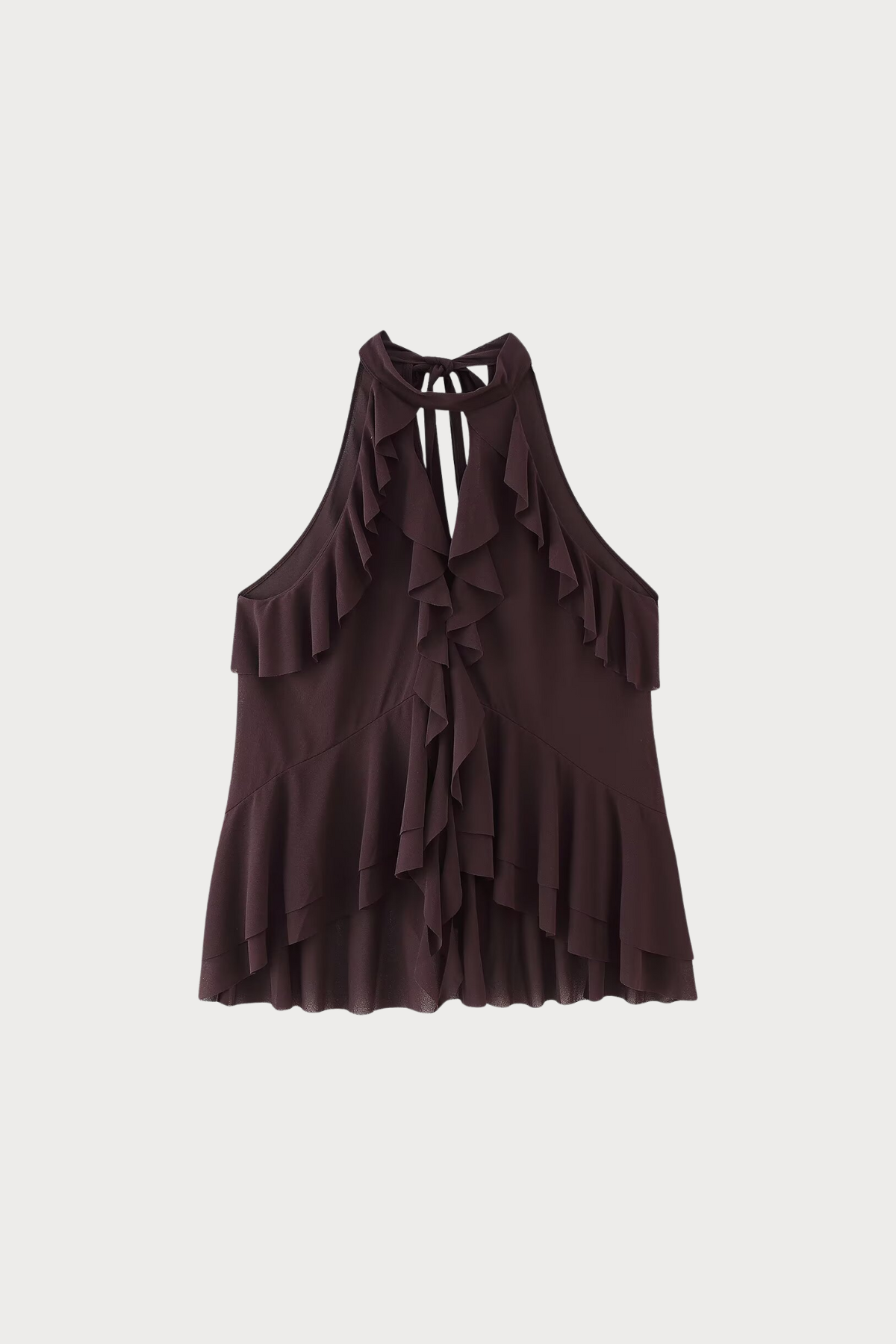 Ruffled Cutout Halter Tank Top