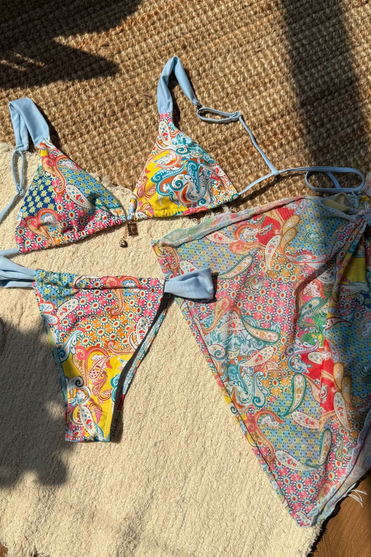 Paisley Print Three-Piece Bikini Set