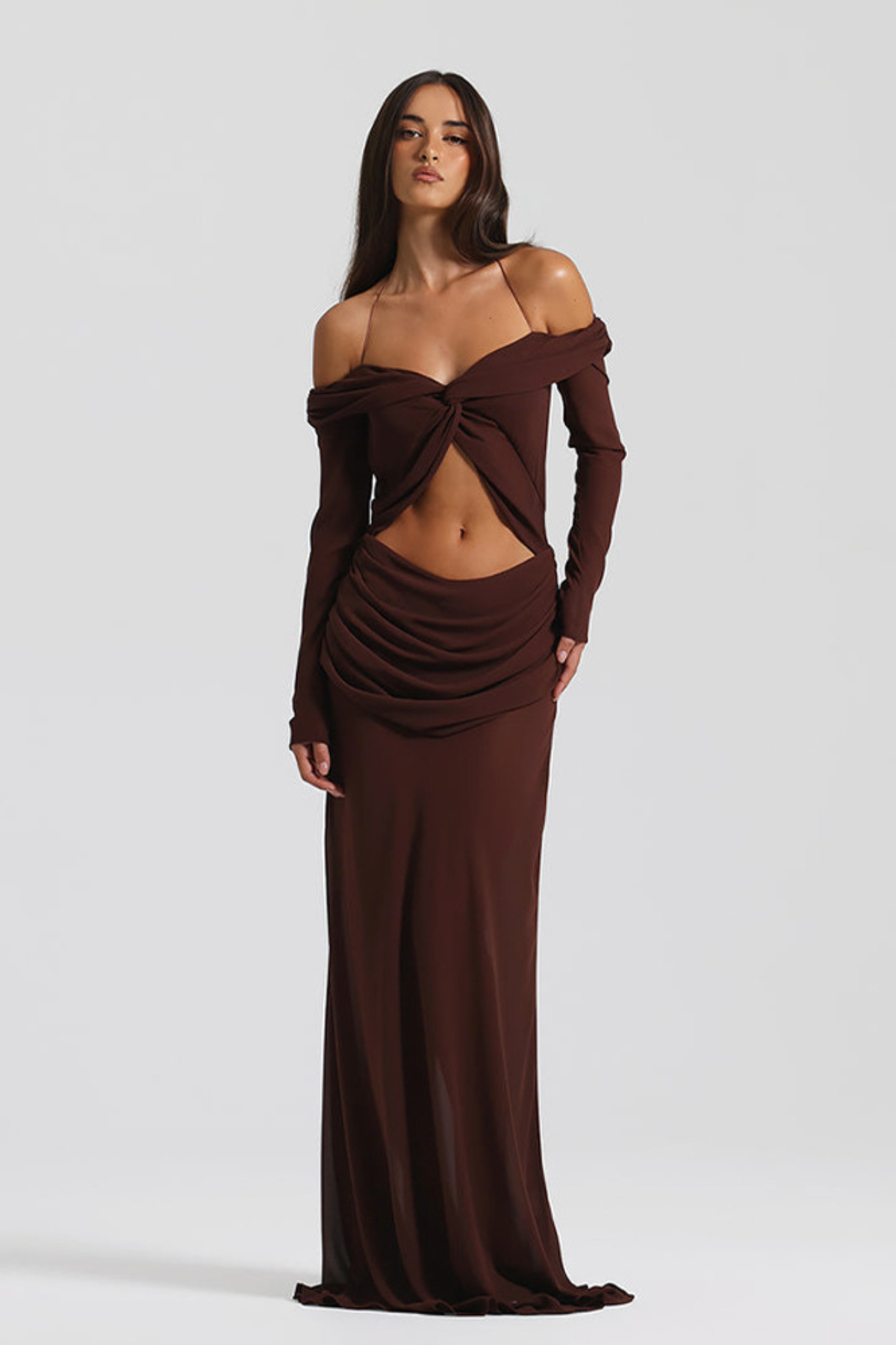 Twisted Chiffon Off-Shoulder Maxi Dress