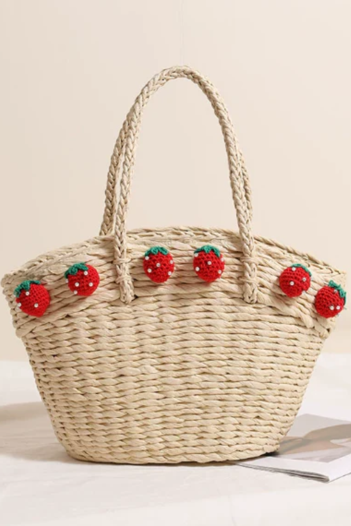 Cute Strawberry Portable Vegetable Basket Straw Bag