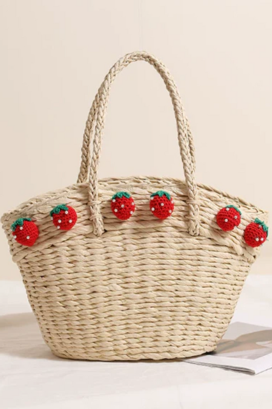 Cute Strawberry Portable Vegetable Basket Straw Bag