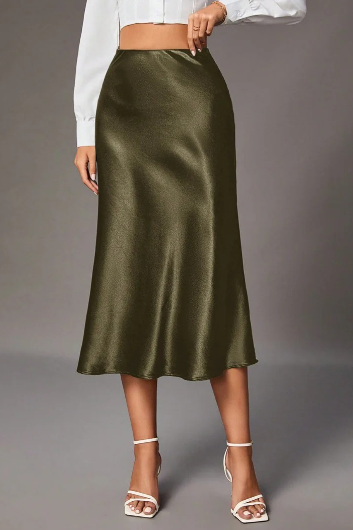 Satin Elegance Zipper Midi Skirt