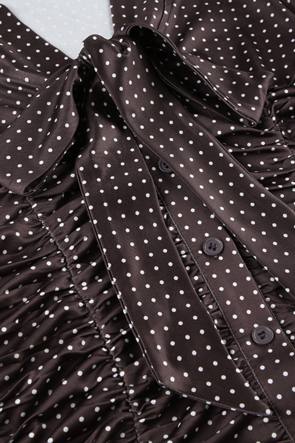 Polka Dot Ruched Tie Neck Blouse