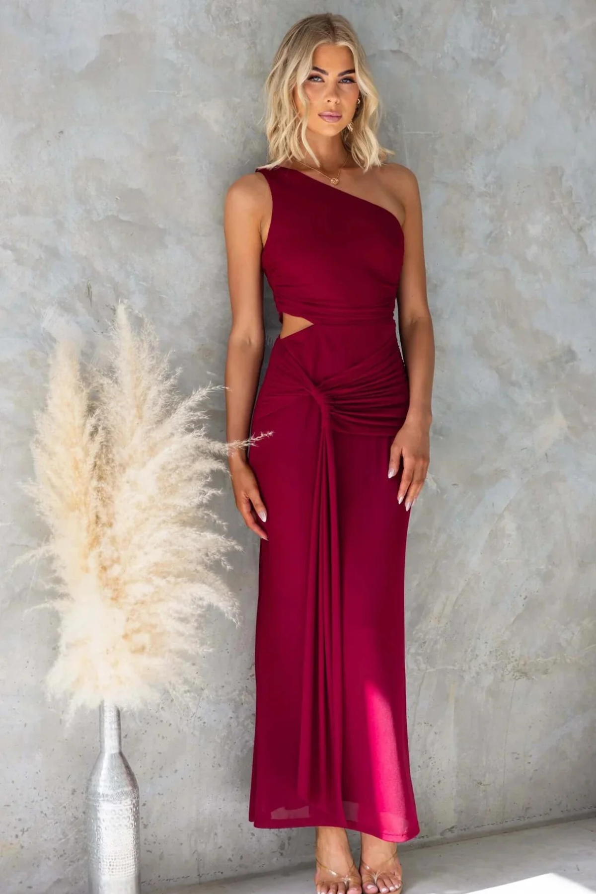 One Shoulder Tie Knot Maxi Dress