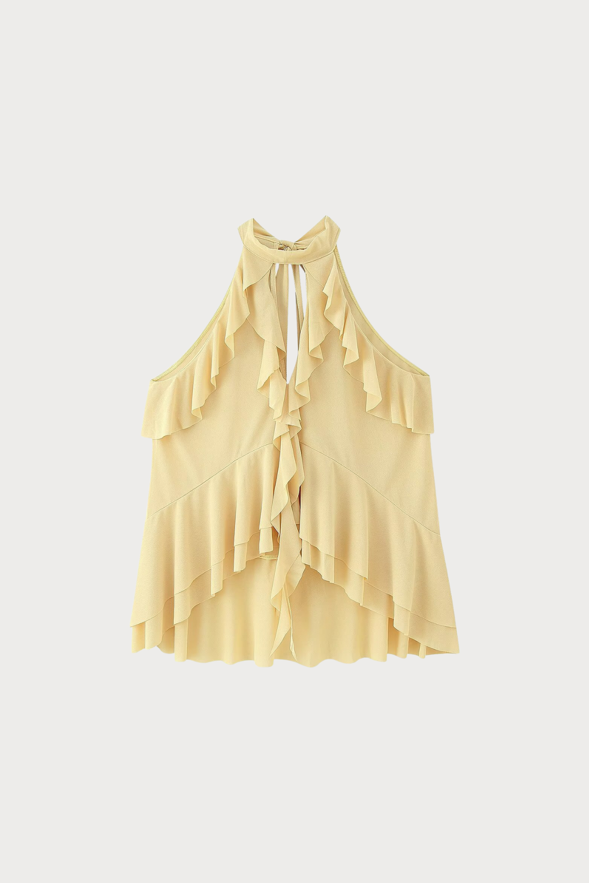 Ruffled Cutout Halter Tank Top