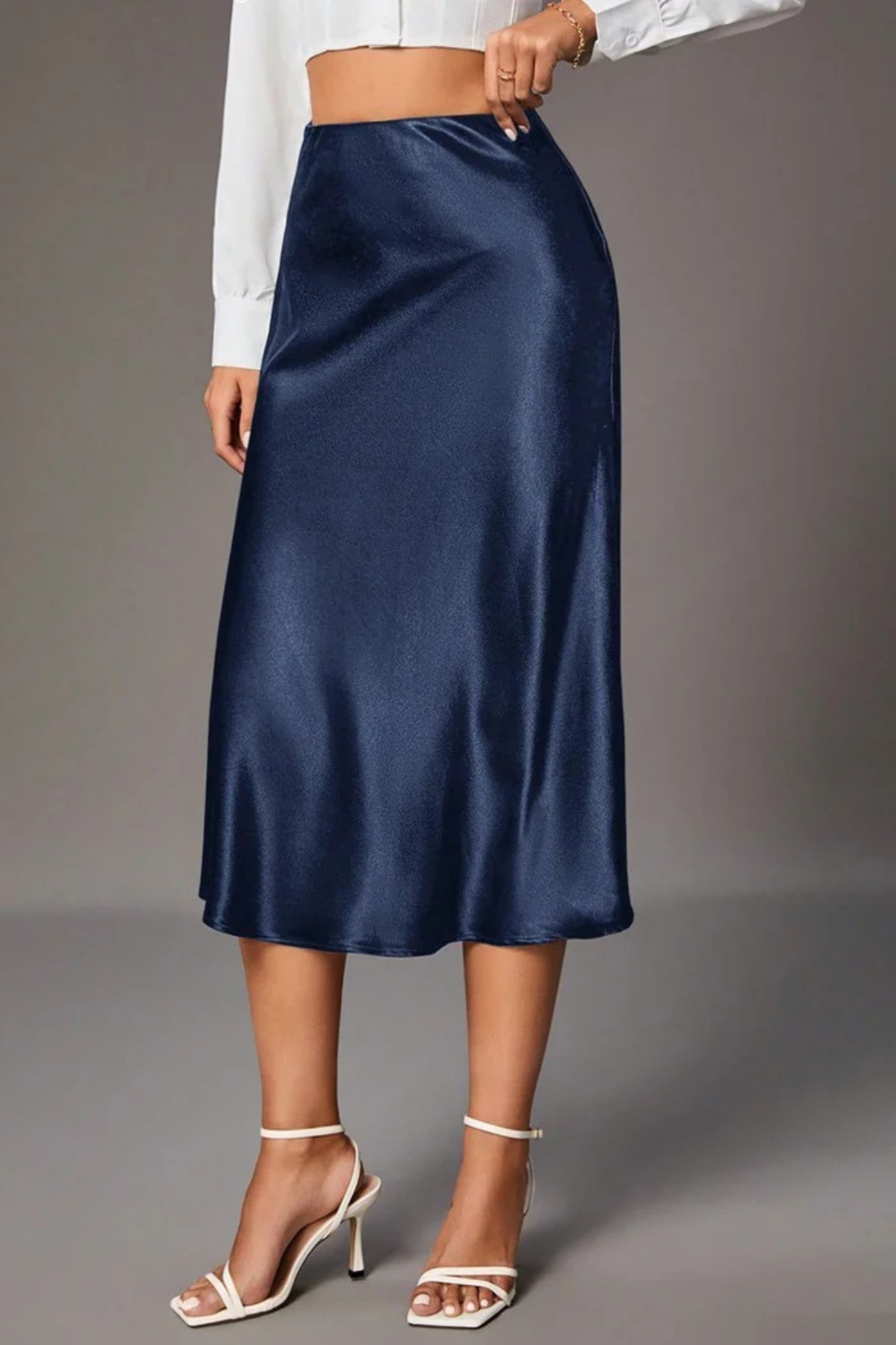 Satin Elegance Zipper Midi Skirt