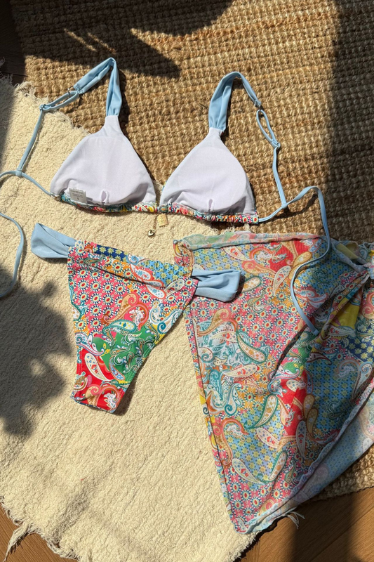 Paisley Print Three-Piece Bikini Set