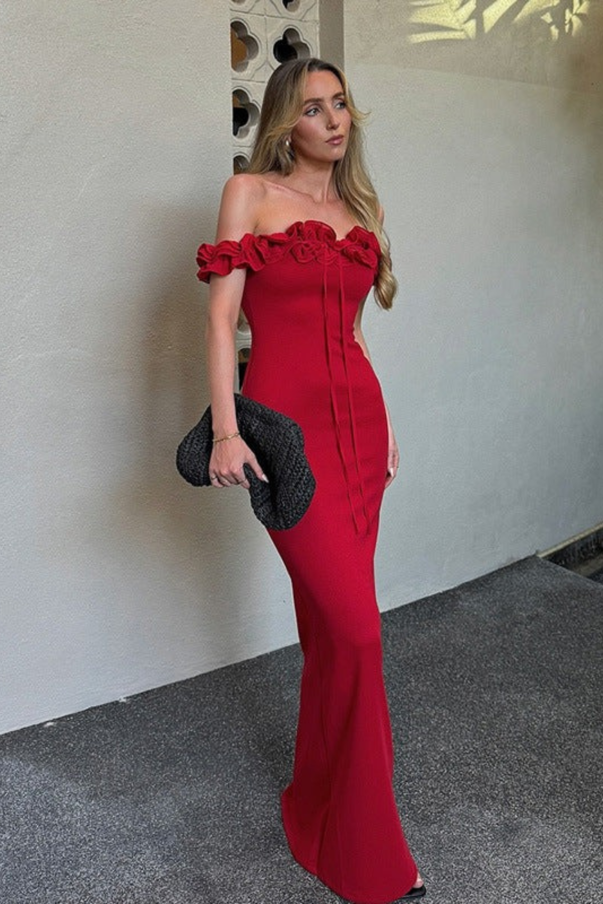 Ruffled Off-Shoulder Tie Dress