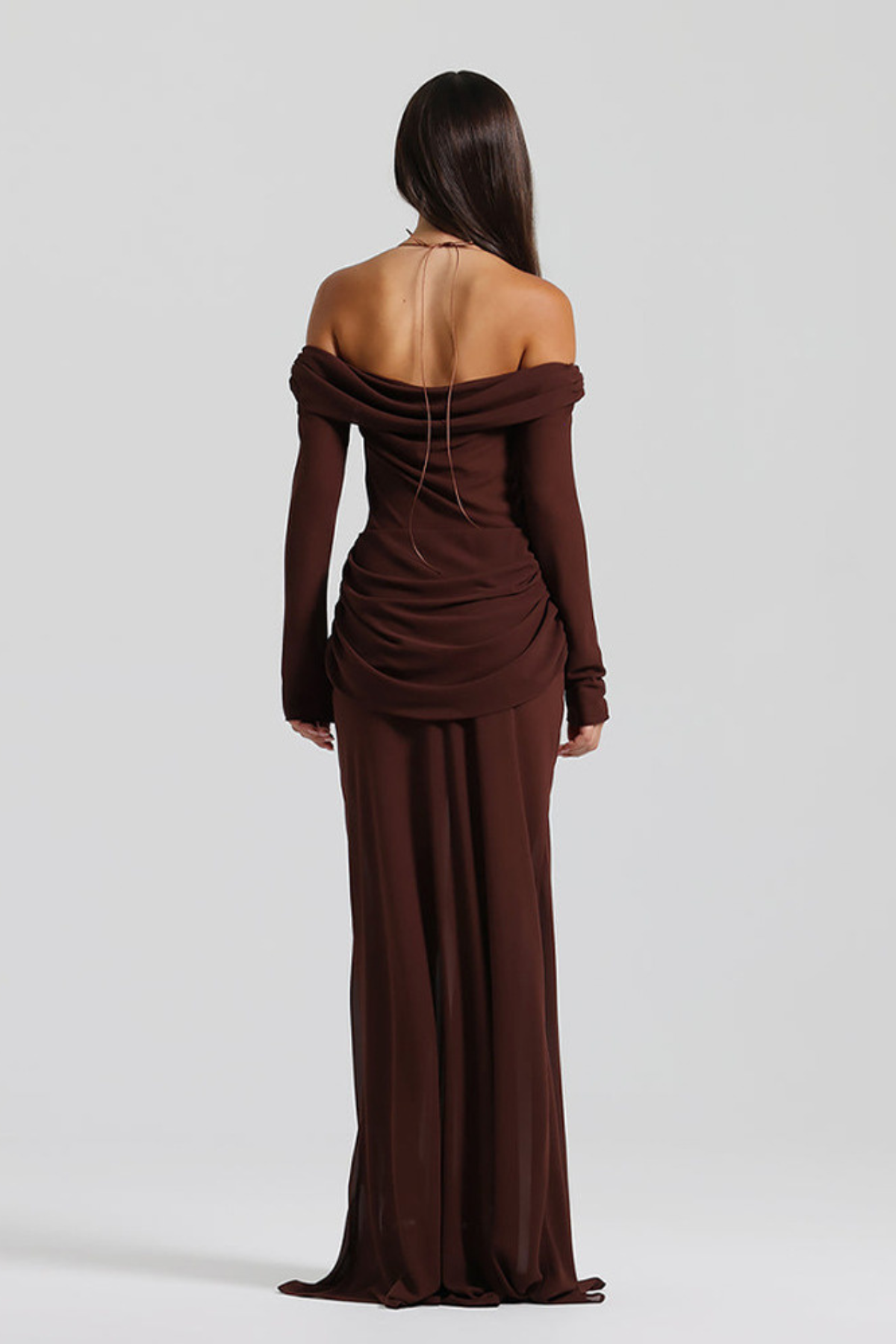 Twisted Chiffon Off-Shoulder Maxi Dress