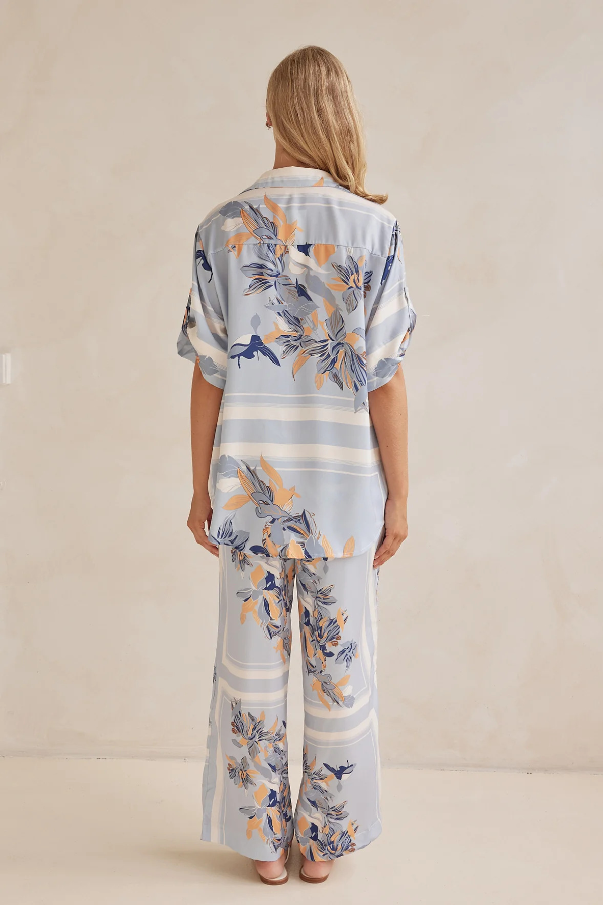 Striped Floral Button-Up Set