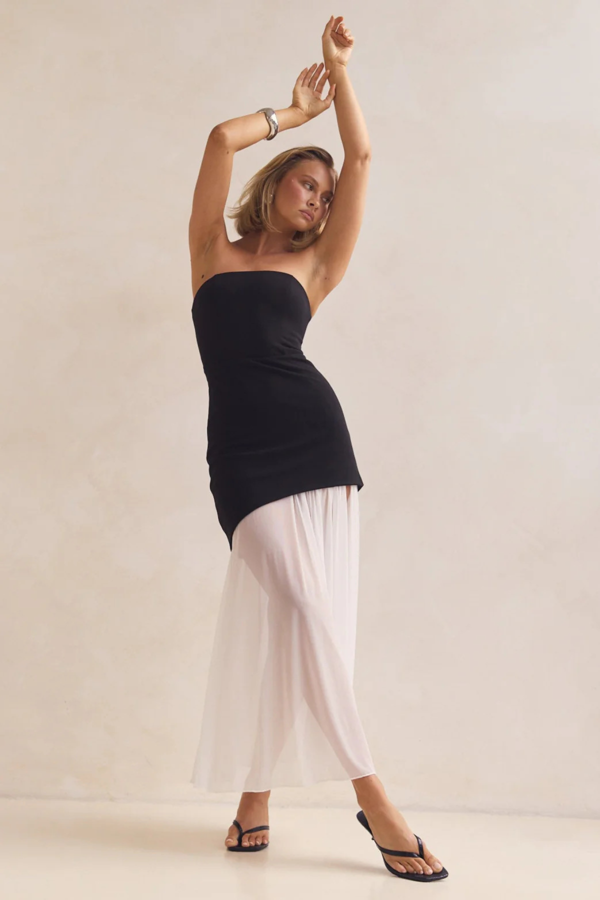 Strapless Color Block Maxi Dress
