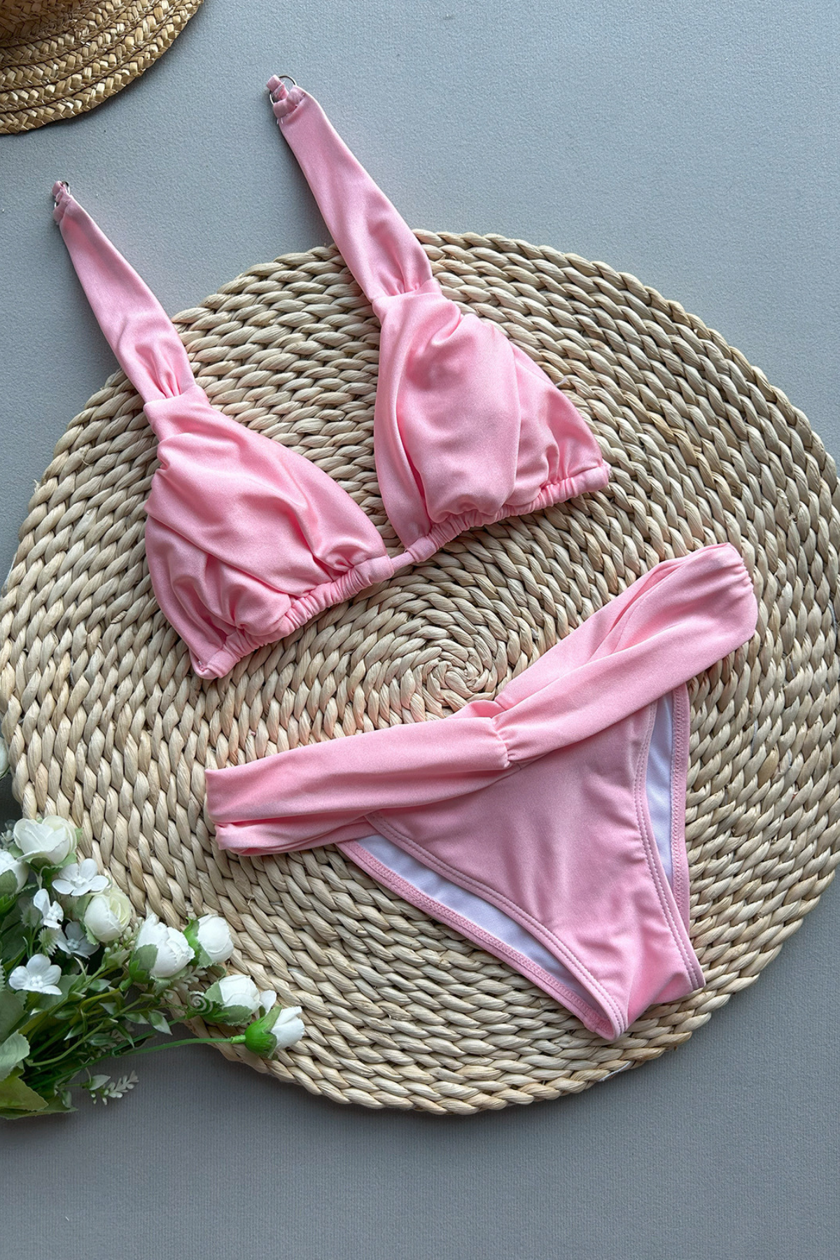 Solid Ruched Bikini Set