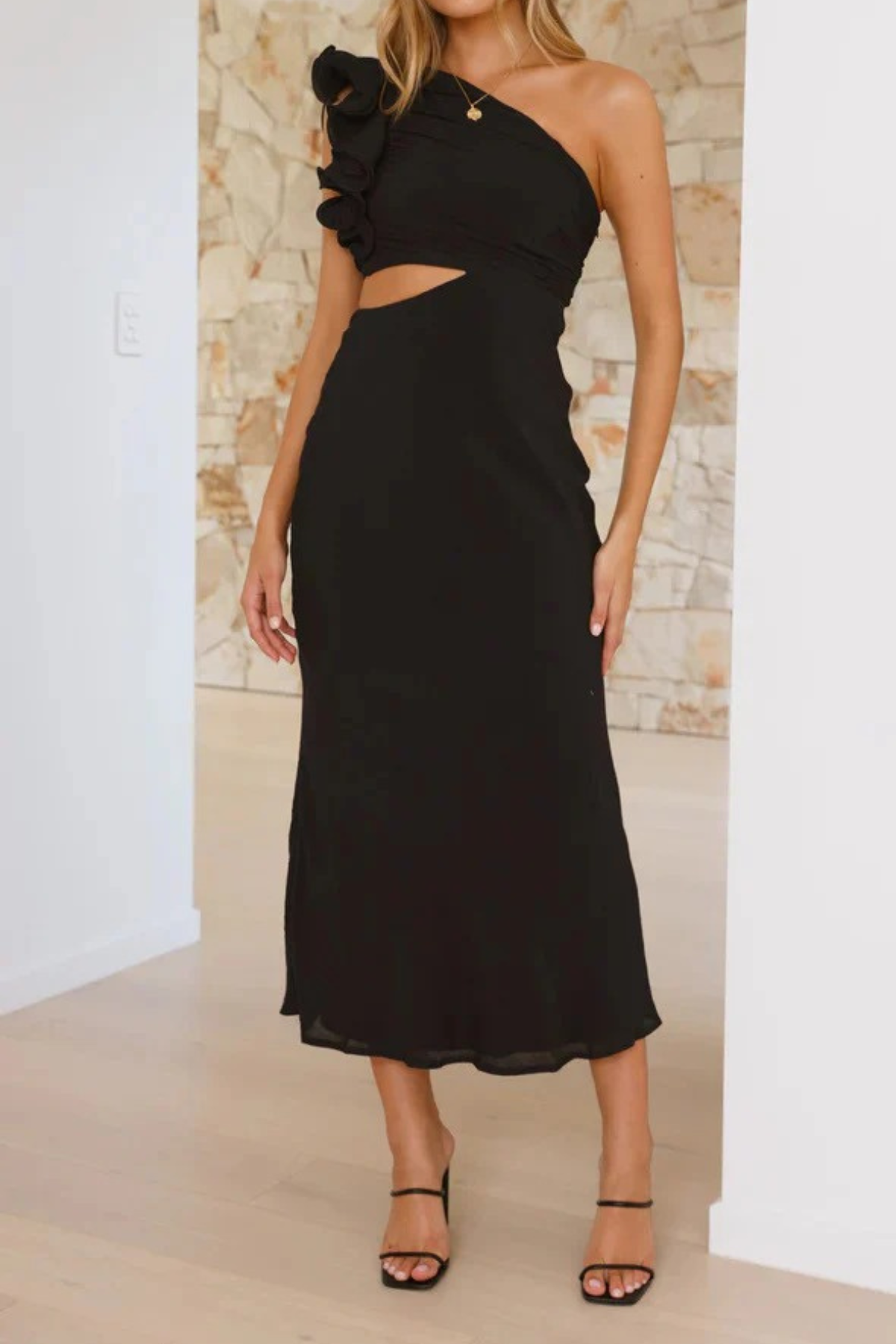 Asymmetric One-Shoulder Cutout Maxi Dress