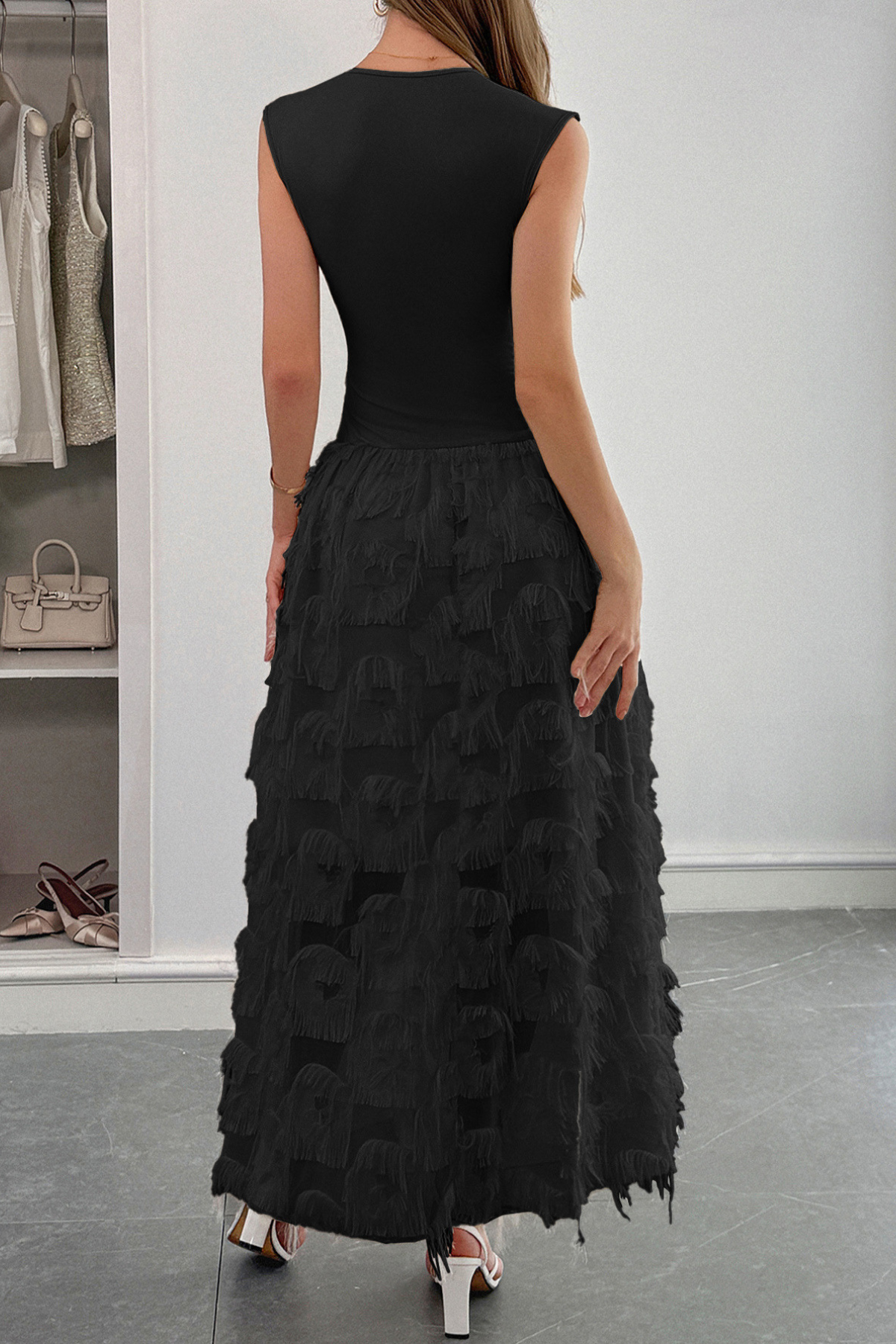 Lace Patchwork Ruched Maxi Dress