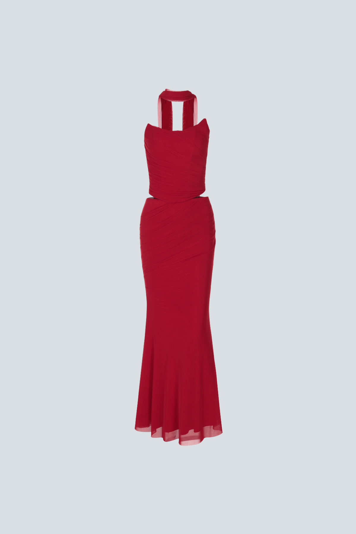 Asymmetric Ruched Lace V-Neck Crop Top & Maxi Skirt Set