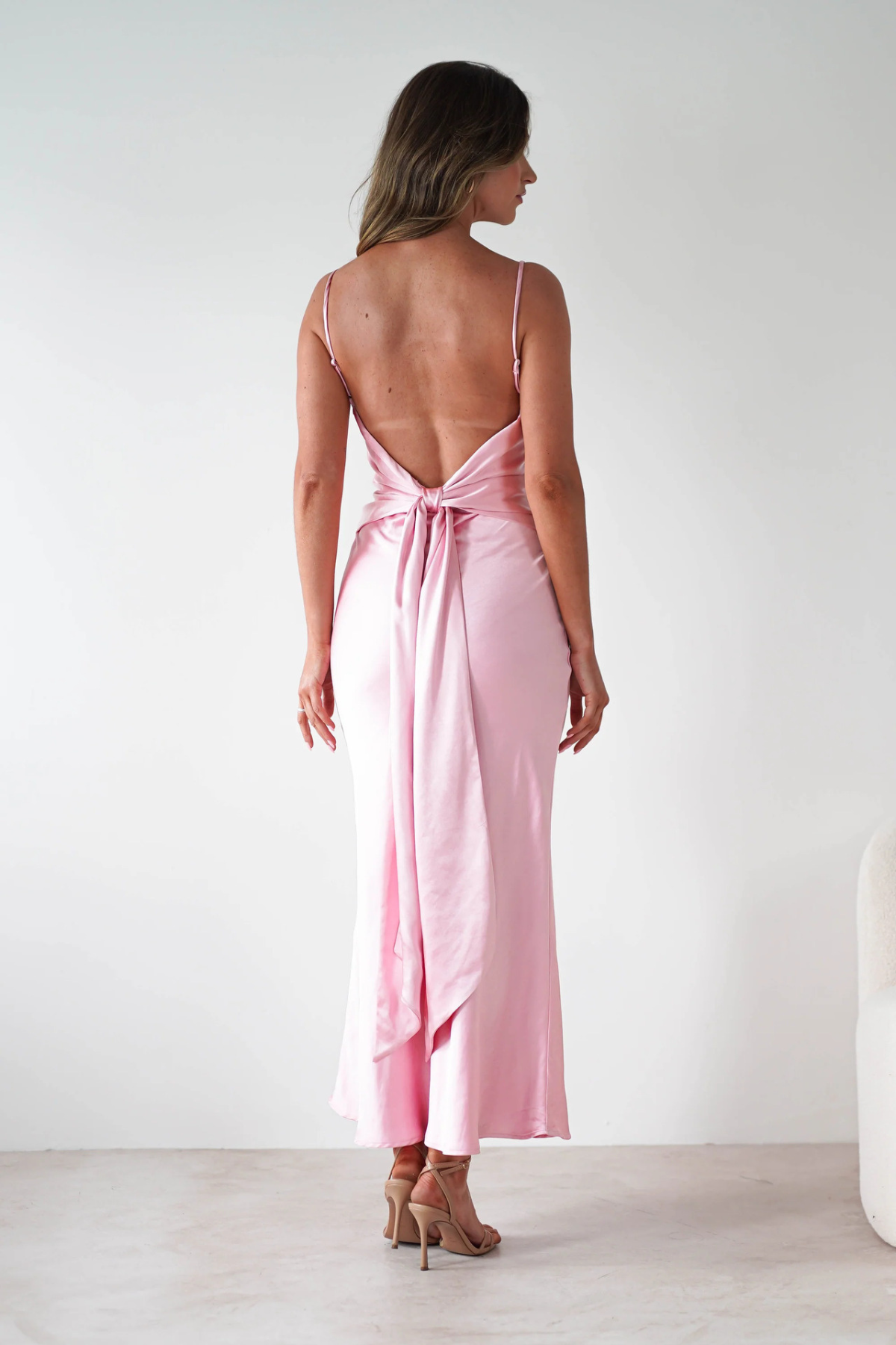 Backless Tie Detail V-Neck Maxi Dress