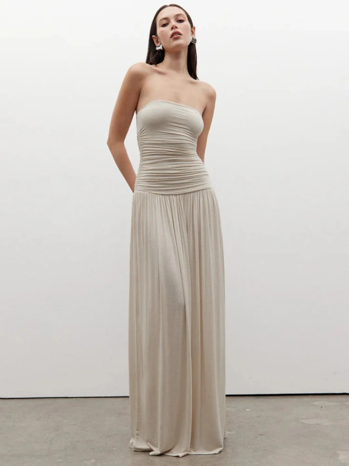 Pleated Tube Top Long Dress