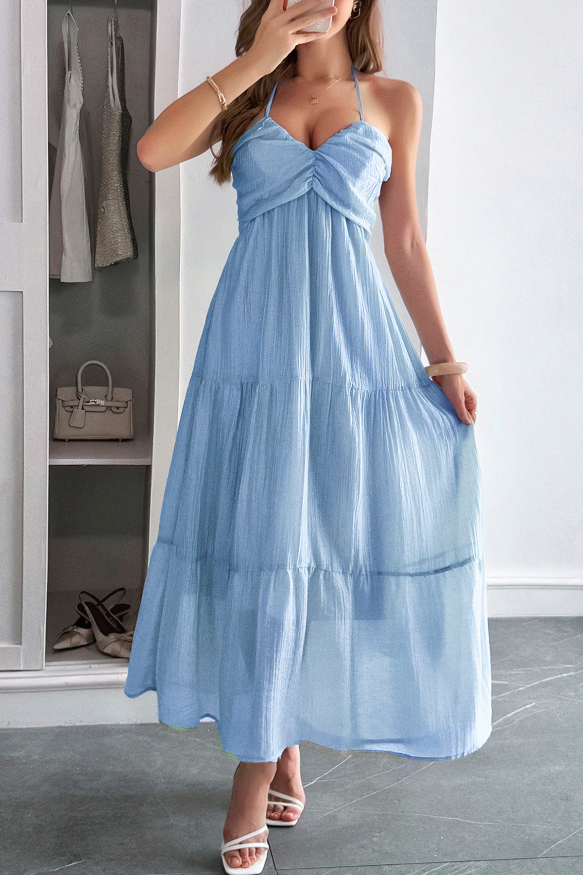 Seaside Halter Vacation Maxi Dress
