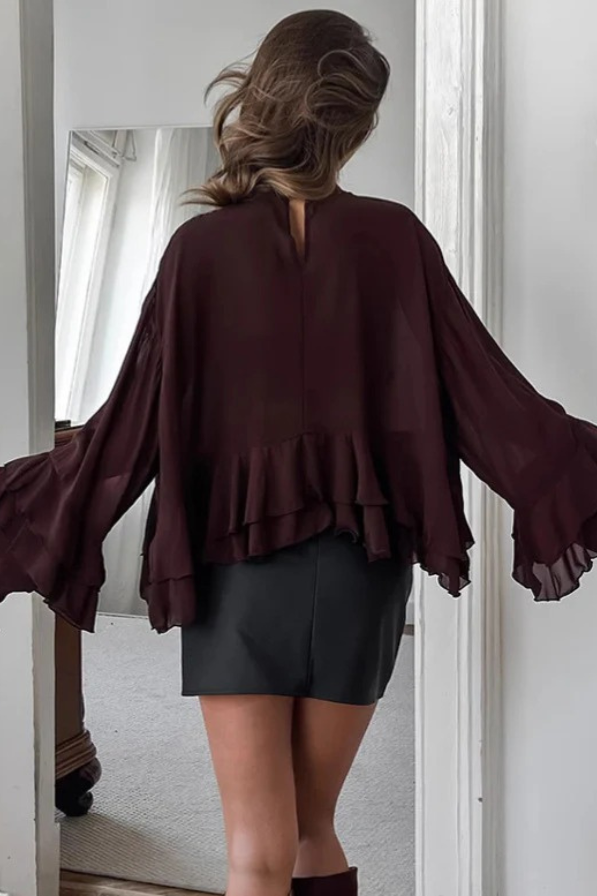 Ruffled Stand Collar Chiffon Blouse
