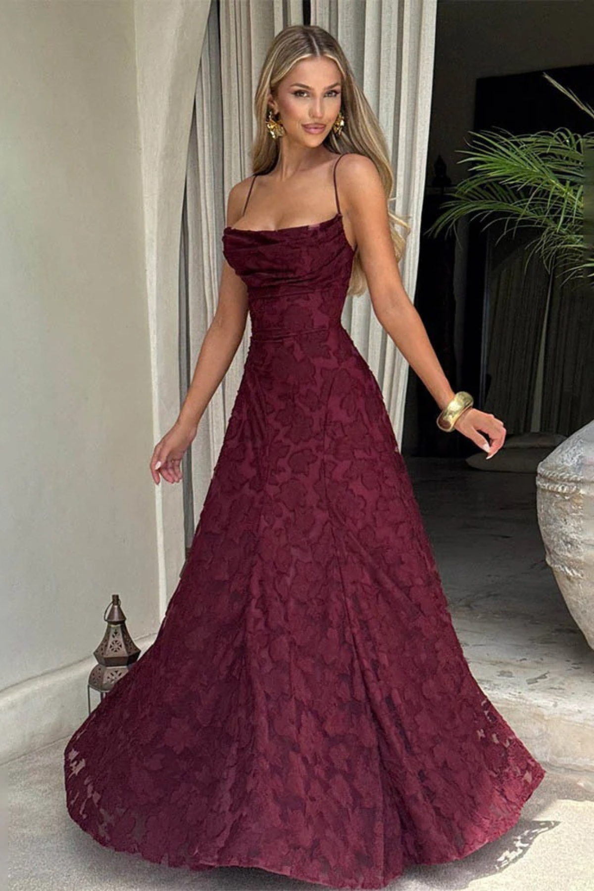 Lace-Up Ruched Backless Maxi Dress