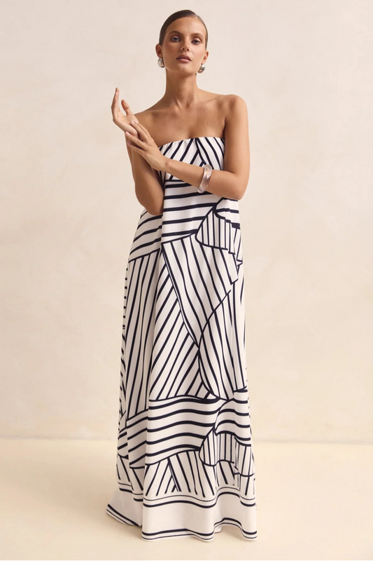 Black Striped Bandeau Dress