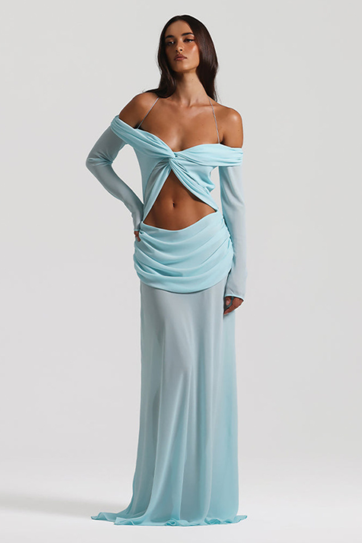 Twisted Chiffon Off-Shoulder Maxi Dress