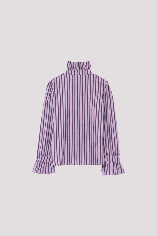 Ruffle Stand Collar Stripe Shirt