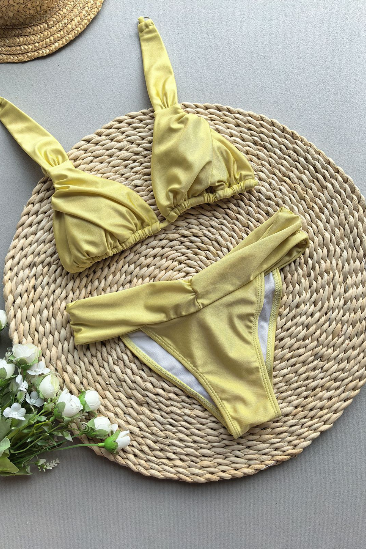 Solid Ruched Bikini Set