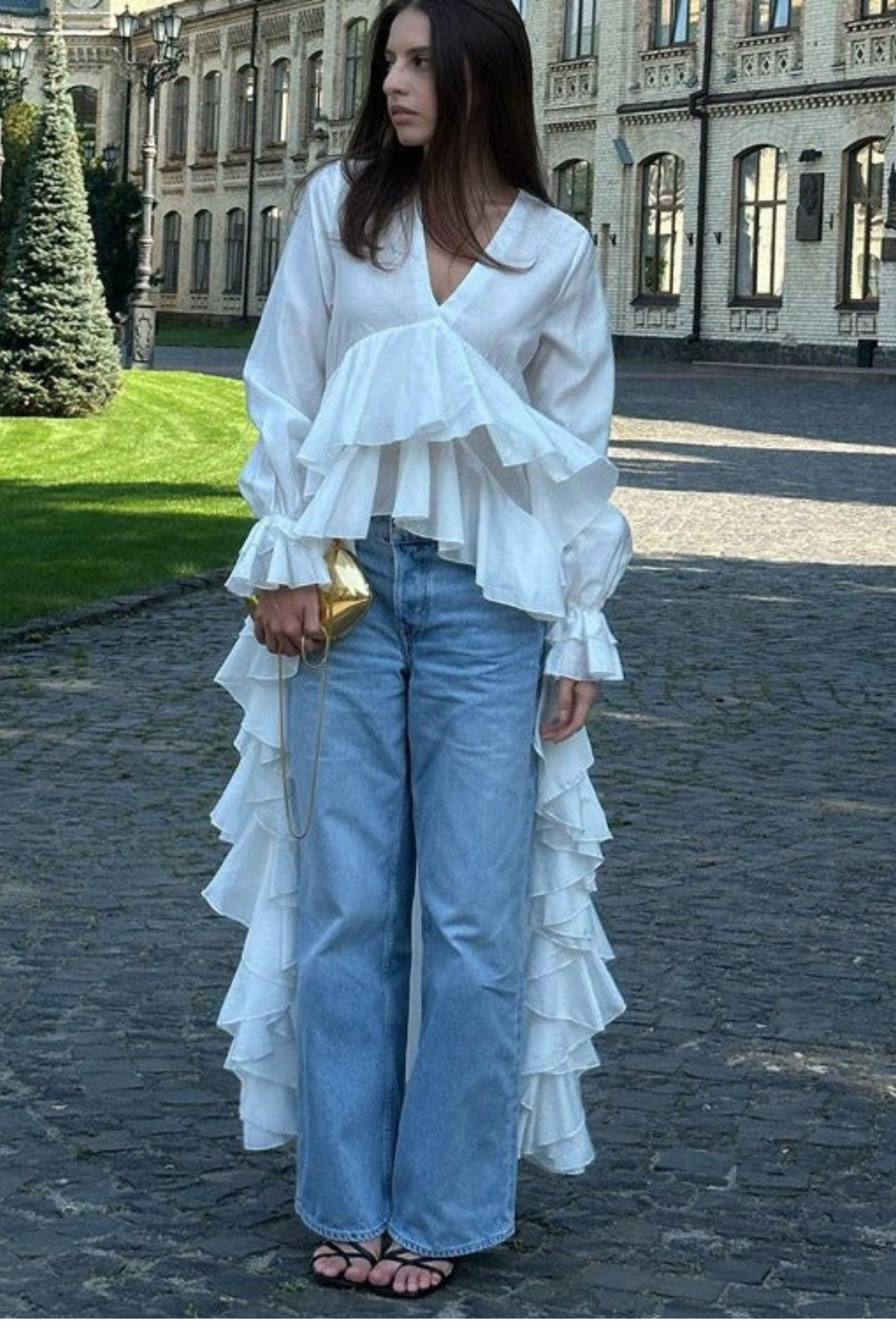 V-Neck Longline Ruffle Top