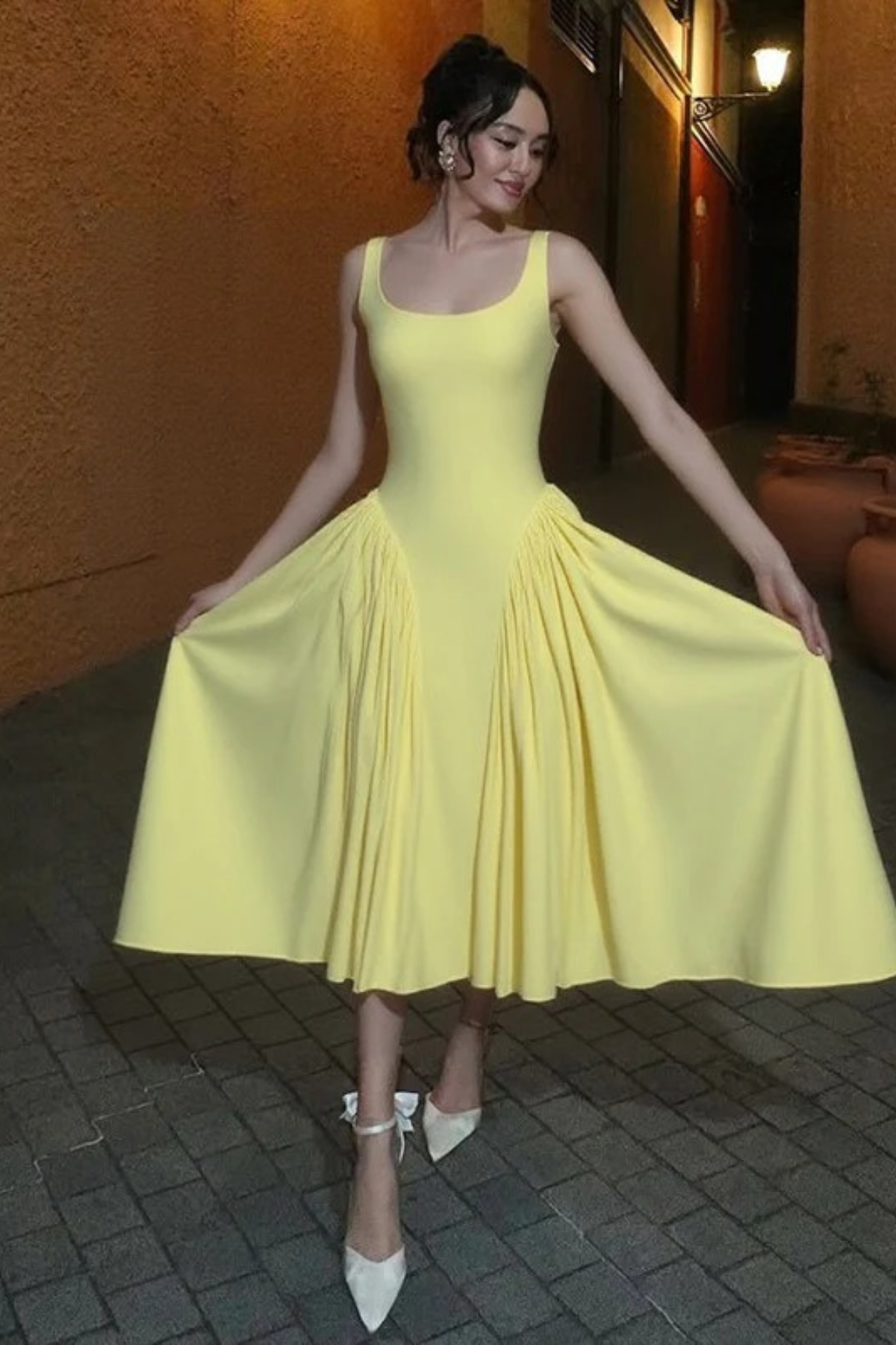Elegant High Waist Solid Color Dress