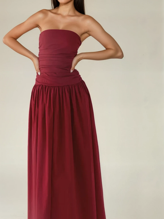 Pleated Tube Top Long Dress