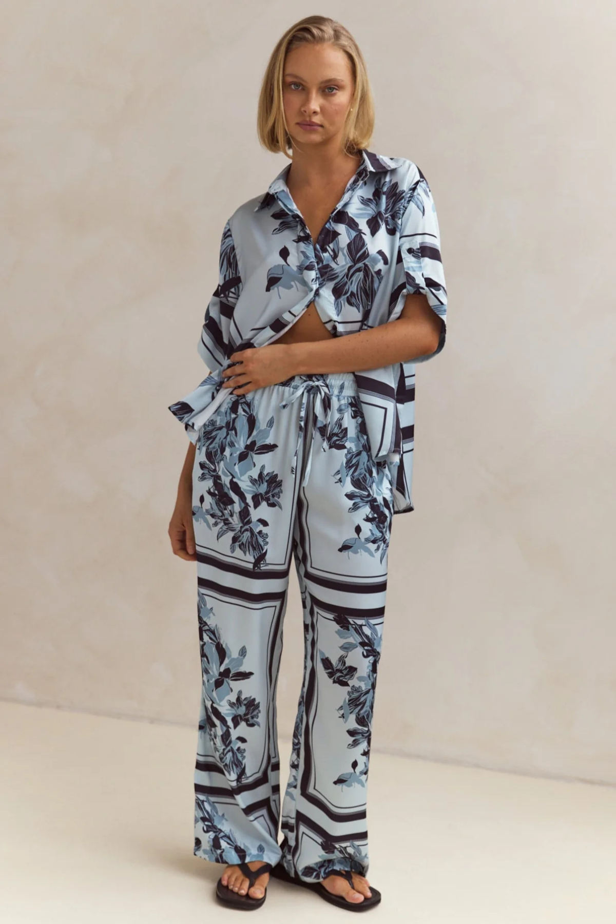 Striped Floral Button-Up Set