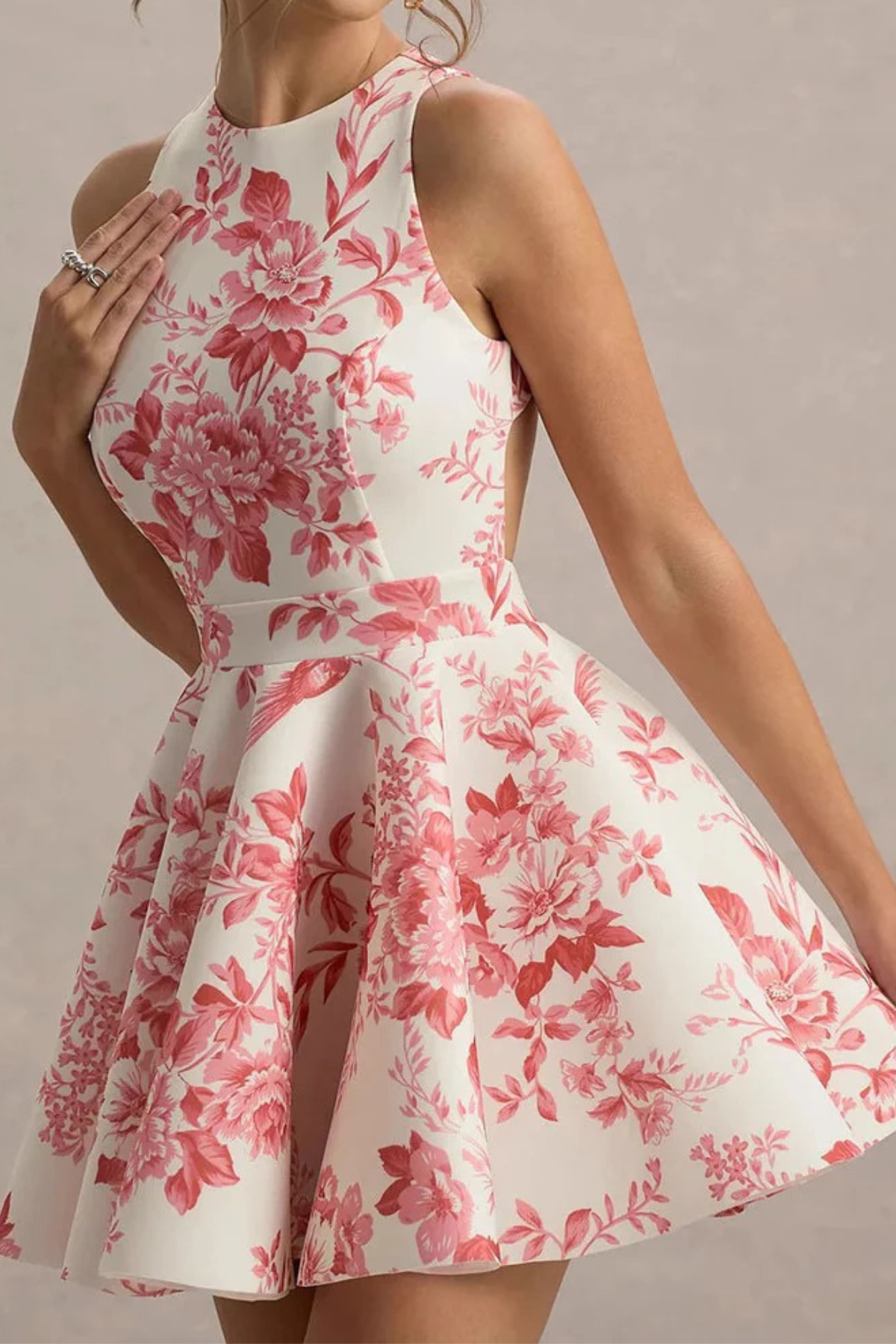High Waist Elegant Floral Mini Dress