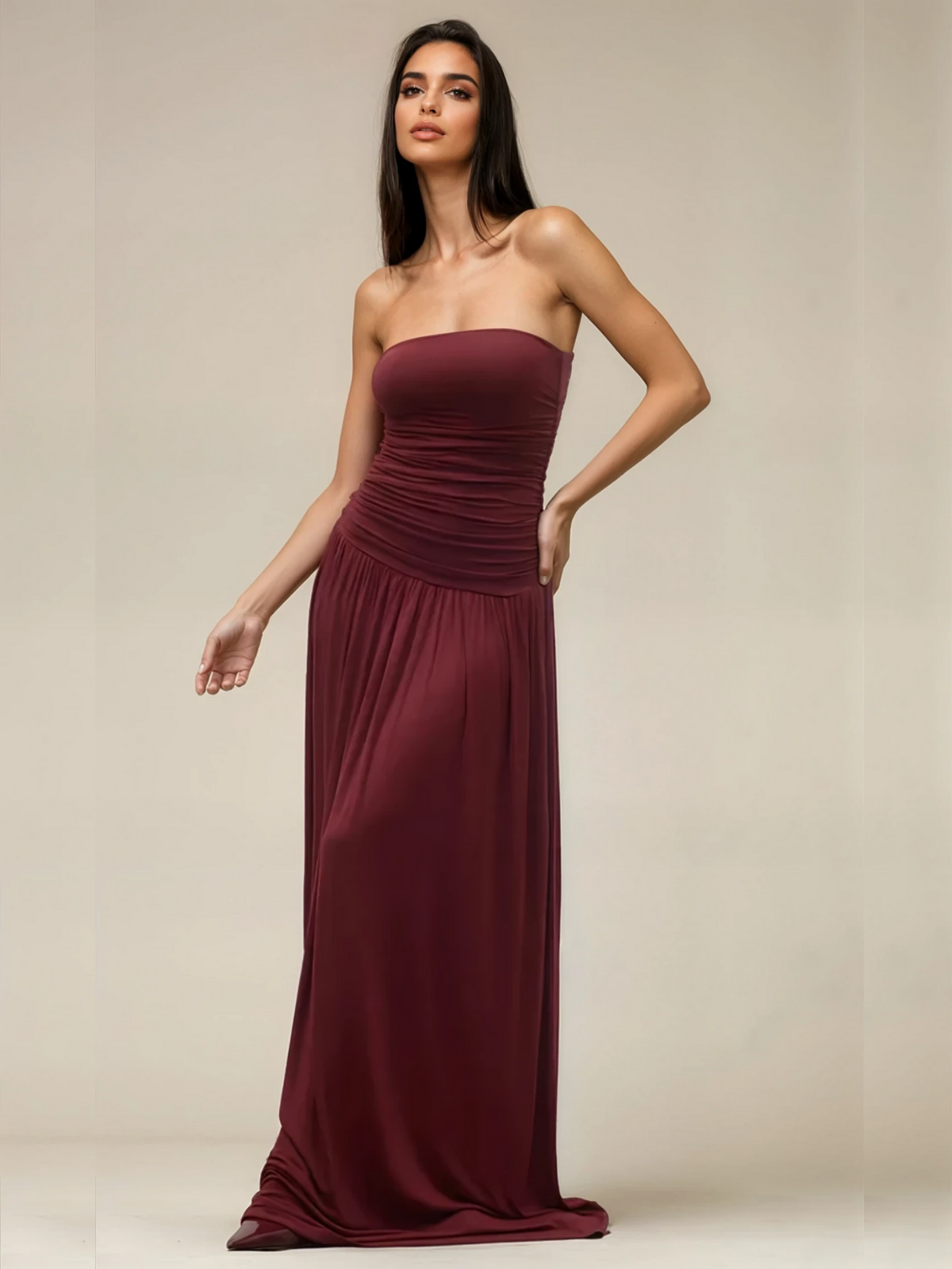 Pleated Tube Top Long Dress