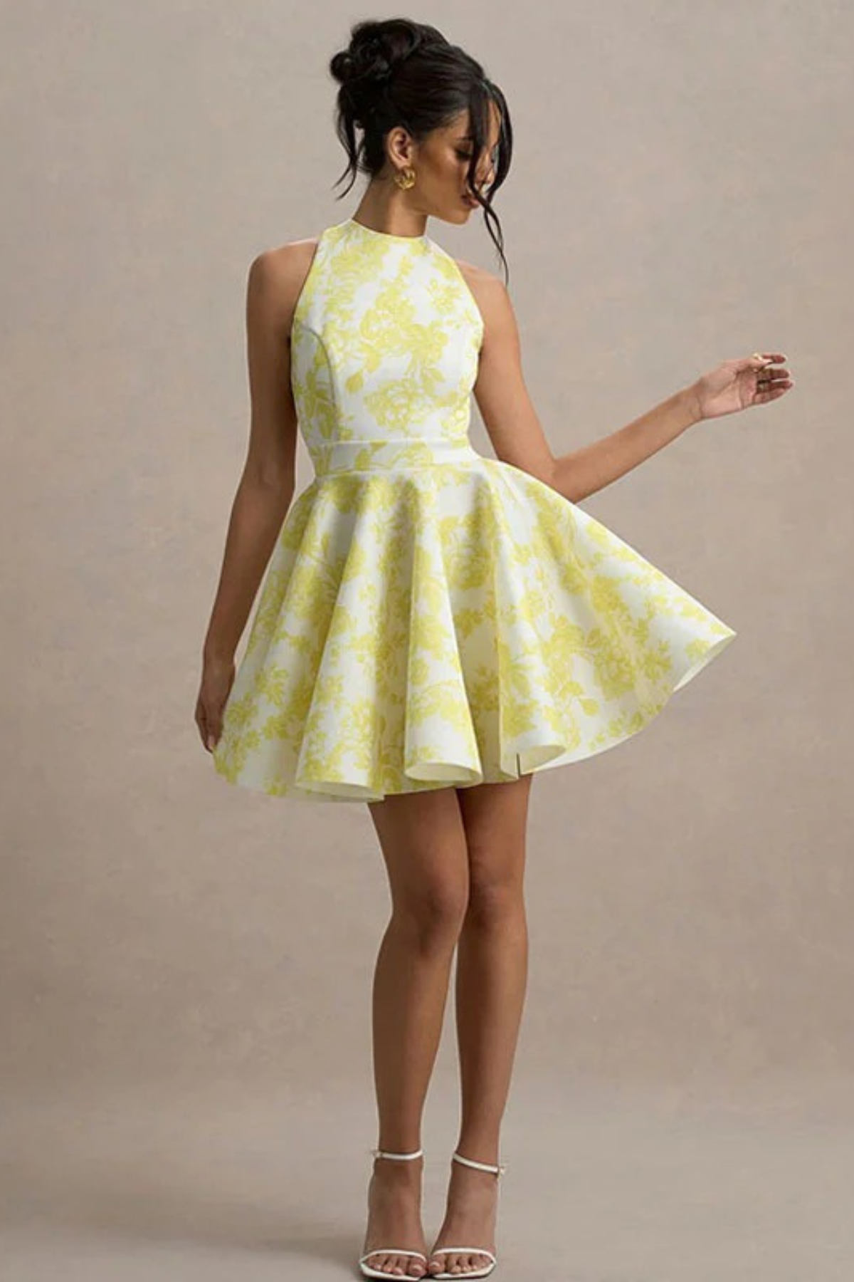 High Waist Elegant Floral Mini Dress