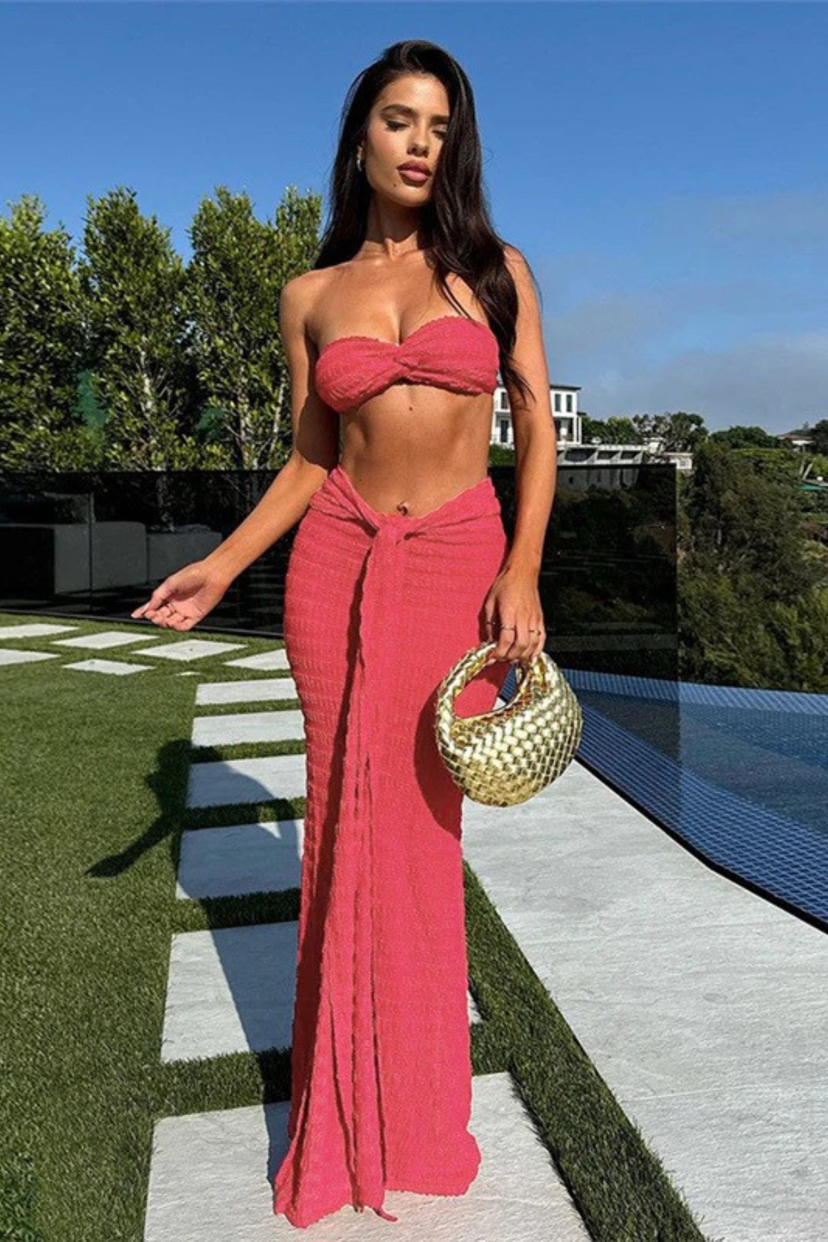 Tube Top & Front Tie Knot Skirt Set