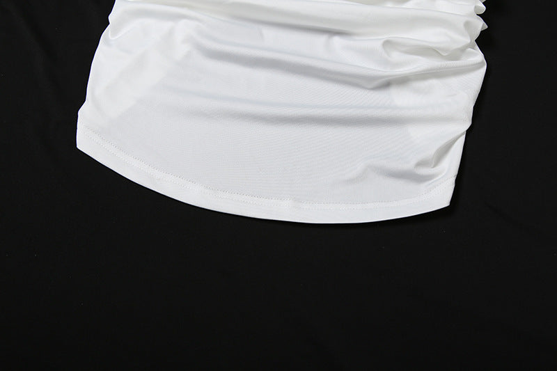 Spring Women Clothing Solid Color Sexy Pile Collar Backless Pleated Slim Vest for Women