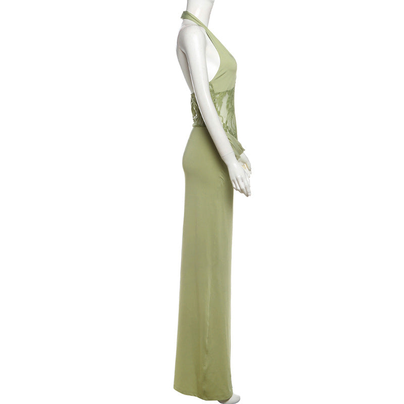 Spring Women Clothing Sexy Halter Cut out Slim Hip Fold Dress
