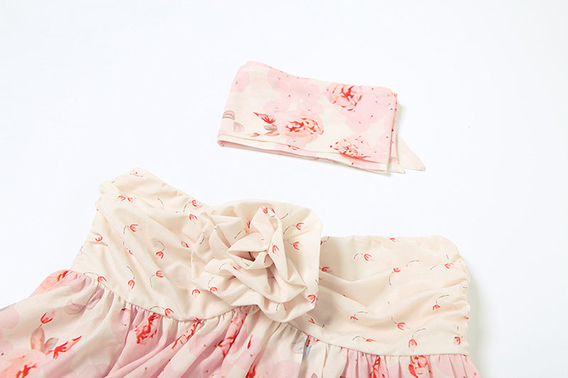 Spring Women Clothing Sexy Floral Printing Scarf Collar Irregular Asymmetric Tube Top Vest for Women