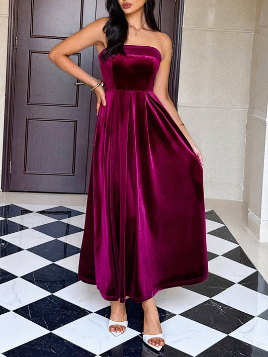Women Elegant Graceful Tube Top Solid Color Maxi Dress for Women Dress