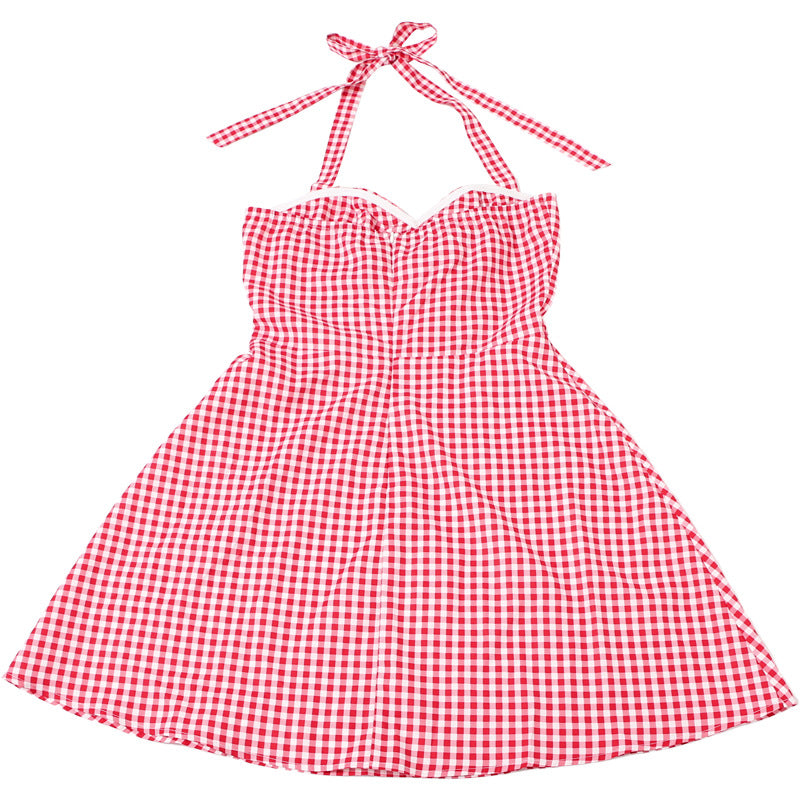 Summer Women Clothing Sexy Halter Contrast Color Slim Fit Slimming Lace up Plaid Dress